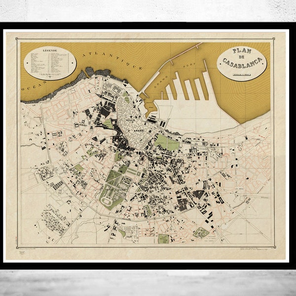 Old Map of Casablanca Morocco 1920 Vintage Map | Vintage Poster Wall Art Print | Wall Map Print | Old Map Print