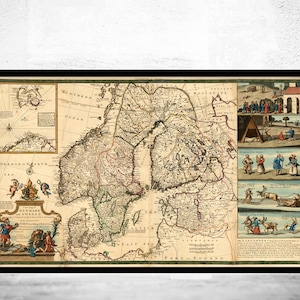 Old Map of Sweden and Denmark 1720 Vintage Map | Vintage Map Wall Art Print | Large Map Print | Home Decor Wall Art