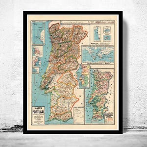 Old Map of Portugal 1929 Mapa de Portugal Portuguese Map Vintage Map Portugal | Vintage Map Wall Art Print | Large Map Print