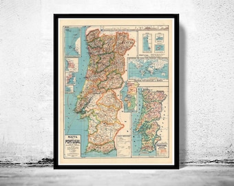 Old Map of Portugal 1929 Mapa de Portugal Portuguese Map Vintage Map Portugal | Vintage Map Wall Art Print | Large Map Print