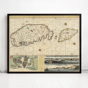 Old Map of Malta Island 1734 Vintage Map | Vintage Map Wall Art Print | Large Map Print | Home Decor Wall Art