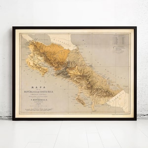 Old Map of Costa Rica 1889 Vintage Map Costa Rica Gift | Vintage Map Wall Art Print | Large Map Print | Home Decor Wall Art