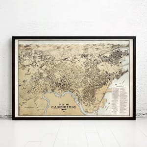 Old Map of Cambridge Massachusetts 1877 Birdseye View Vintage Map | Vintage Map Wall Art Print | Large Map Print | Home Decor Wall Art