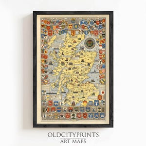 Beautiful Old Map of Scotland History Map Scottish Clans Families | Vintage Map Wall Art Print | Large Map Print | Home Decor Wall Art