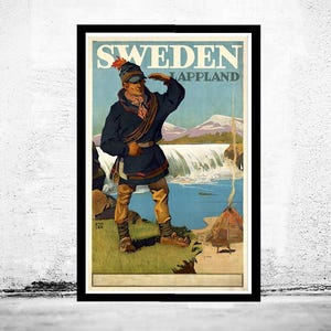 Old Poster of Sweden Lapland Tourism Vintage Travel Poster | Vintage Map Wall Art Print | Large Poster Print | Home Decor Wall Art