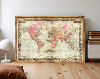 Old World Map 1854 Mercator Projection Vintage Map  | Vintage World Map