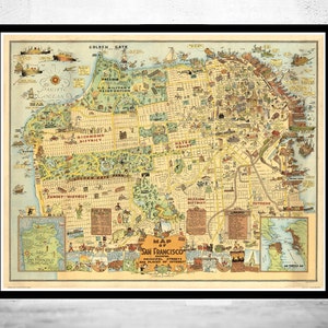 Old Map of San Francisco 1927 Pictorial Map  | Vintage Poster Wall Art Print | Wall Map Print | Old Map Print