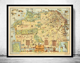 Old Map of San Francisco 1927 Pictorial Map  | Vintage Poster Wall Art Print | Wall Map Print | Old Map Print