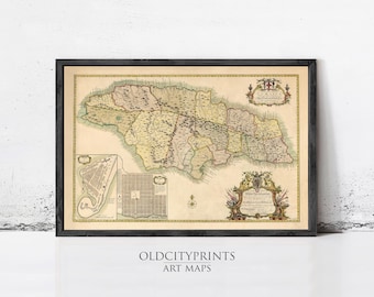 Vintage Map of Jamaica 1873 | Antique Wall Art Decor Jamaican Gift Print