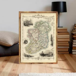 Old Map of Ireland 1851 Beautiful Map of Ireland with gravures Vintage Map | Wall Map Print