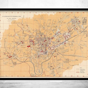 Old Map of Clermont Ferrand 1933 France Vintage Map | Vintage Map Wall Art Print | Large Map Print | Home Decor Wall Art