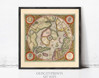 Old Map of North Pole 1609 Vintage Map North Pole | Wall Map Print