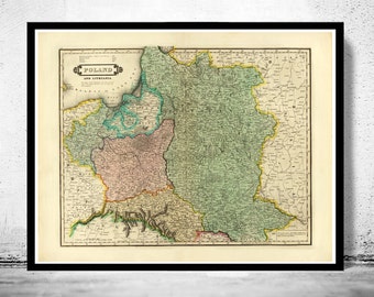 Old Map of Poland 1831 Vintage Map | Vintage Poster Wall Art Print | Wall Map Print |  Old Map Print