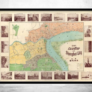 Old Map of Shanghai 1908 China Vintage Map | Vintage Map Wall Art Print | Large Map Print | Home Decor Wall Art