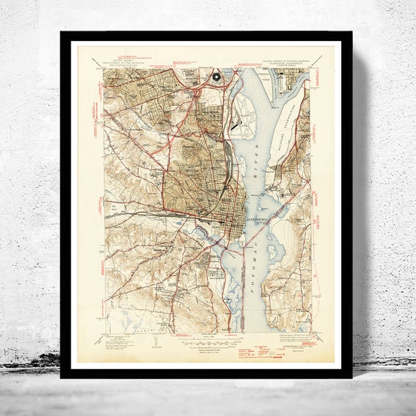 Old Map of Alexandria Virginia Columbia Maryland  | Vintage Poster Wall Art Print | Wall Map Print | Old Map Print