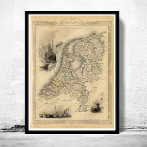Vintage Map of The Netherlands Hollandia Holland 1851  | Vintage Map Wall Art Print | Large Map Print | Home Decor Wall Art