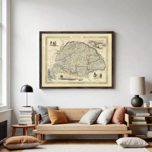 Vintage Hungary Map Print 1851 | Antique Wall Decor Art Print