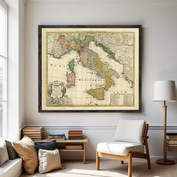 Antique Map of Italy 1742 | Vintage Italia Wall Decor Print