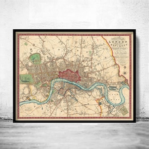 Beautiful Old Map of London 1822 Vintage Map of London | Vintage Map Wall Art Print | Large Map Print | Home Decor Wall Art