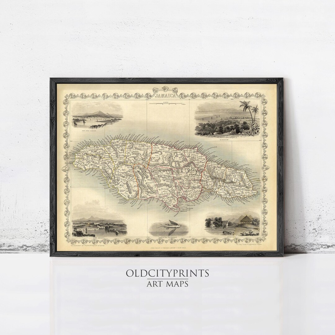 Old Map of Jamaica 1851 Vintage Map | Wall Map Print - Etsy Canada