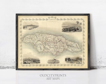Old Map of Jamaica 1851 Vintage Map | Wall Map Print