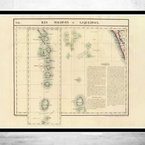 Old Map of Maldives Islands 1827 Vintage Map | Vintage Map Wall Art Print | Large Map Print | Home Decor Wall Art