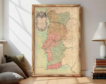 Old Map of Portugal 1730 Mapa de Portugal Portuguese Map Vintage Map | Wall Map Print