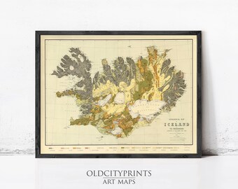 Old Map of Iceland Islandia 1898 Geological map Vintage Map | Wall Map Print