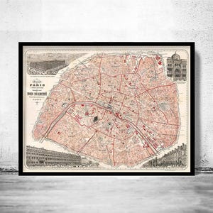 Old Map of Paris Guide 1892 Vintage Map | Vintage Map Wall Art Print | Large Map Print | Home Decor Wall Art