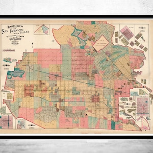 Old Map of San Fernando The Valley 1921 Vintage Map  | Vintage Map Wall Art Print | Large Map Print | Home Decor Wall Art