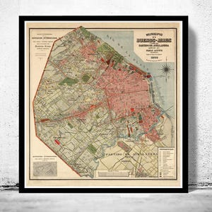 Old Map of Buenos Aires Argentina 1909 Vintage Map | Vintage Map Wall Art Print | Large Map Print | Home Decor Wall Art