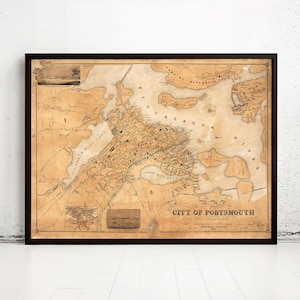 Old map of Portsmouth New Hampshire 1850 Vintage Map | Vintage Map Wall Art Print | Large Map Print | Home Decor Wall Art
