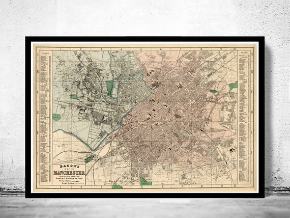 MAP OF MANCHESTER FROM 1890 HISTORIC VINTAGE PHOTO PRINT POSTER GIFT
