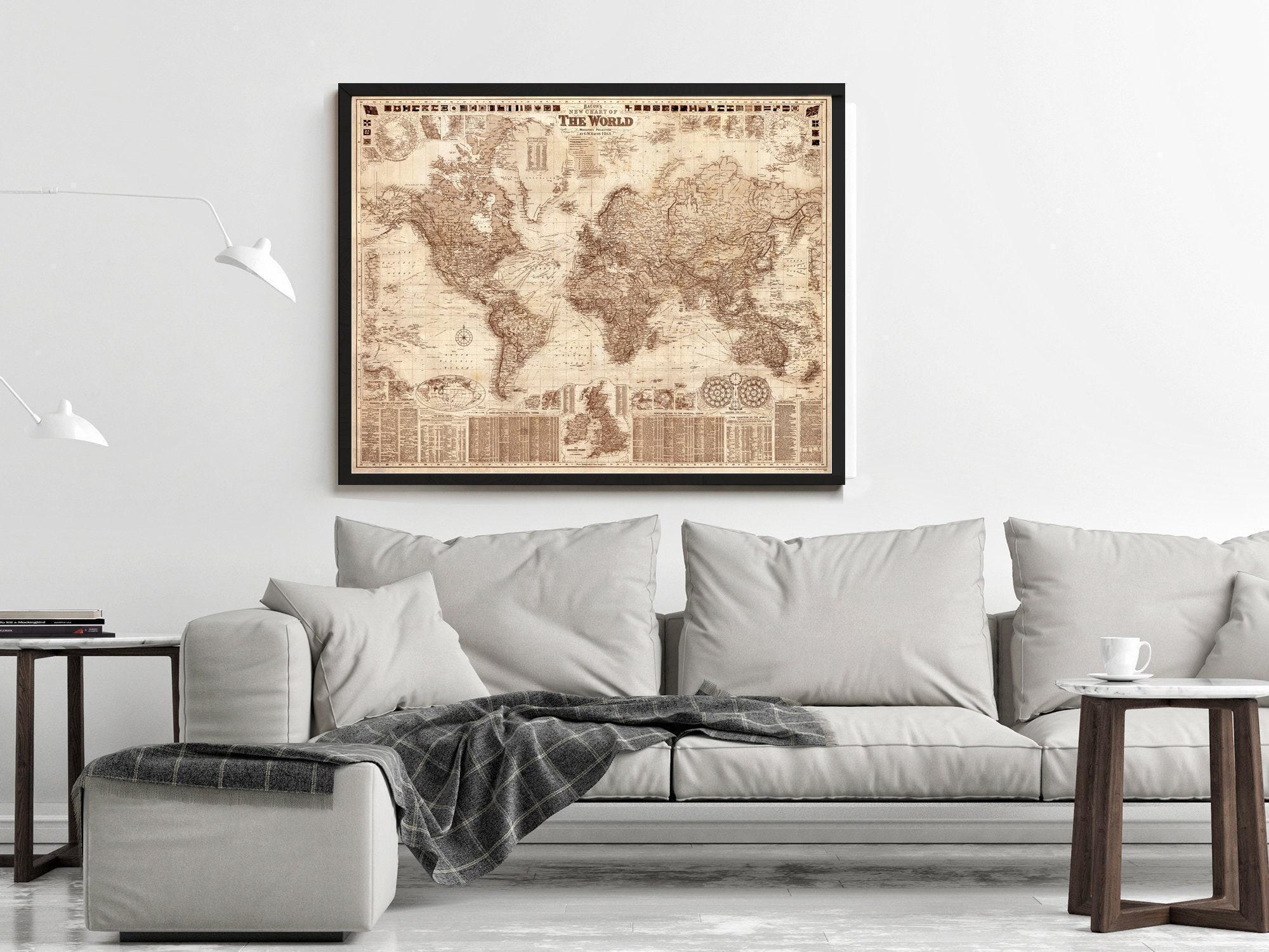Beautiful World Map Vintage Atlas 1908 Mercator Projection SEPIA ...
