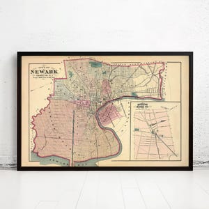 Beautiful Old Map of Newark New Jersey 1872 Vintage Map | Vintage Map Wall Art Print | Large Map Print | Home Decor Wall Art