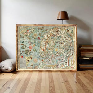 Old Vintage Map of Norway Sweden Scandinavia Antique Norwegen 1529 Olaus Magnus' detailed map of Scandinavia Wall Map Print