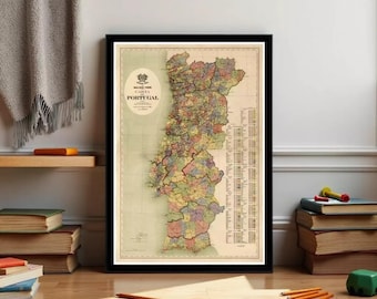 VintagePortugal Map 1912 Print | Mapa de Portugal Wall Art