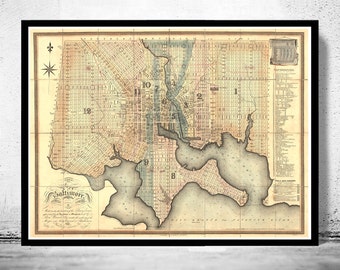 Old Map of Baltimore Antique map Maryland 1827  | Vintage Poster Wall Art Print | Wall Map Print | Old Map Print