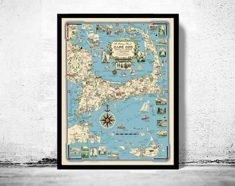 Vintage Cape Cod Map Massachusetts Wall Map Print | Old Map Print