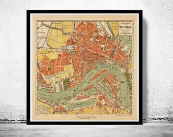 Old Map of Rotterdam The Netherlands 1911 Vintage Map  | Vintage Poster Wall Art Print | Wall Map Print | Old Map Print