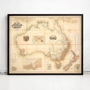 Old Map Australia 1857 New Zealand Antique Vintage Map  | Vintage Map Wall Art Print | Large Map Print | Home Decor Wall Art