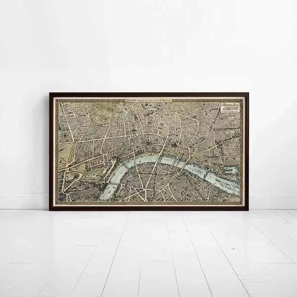 Old Map of London 1892 Birdseye View London Vintage Map | Wall Map Print