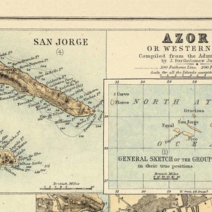 Old Map of Açores Azores and Madeira Islands 1876, Portuguese islands Vintage Poster Wall Art Print Wall Map Print Old Map Print image 4