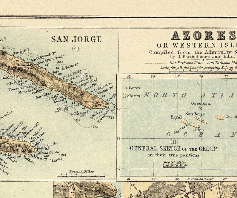 Old Map of Açores Azores and Madeira Islands 1876, Portuguese islands Vintage Poster Wall Art Print Wall Map Print Old Map Print image 4