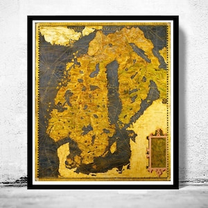 Old Map of Norway Sweden Scandinavia Antique Norwegen 1565  | Vintage Map Wall Art Print | Large Map Print | Home Decor Wall Art