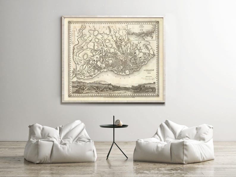Vintage Map of Lisbon Portugal 1844 Map | Antique Wall Art Décor Print image 4