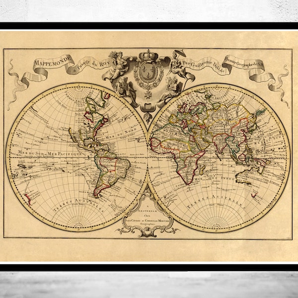 Old World Map antique 1742  | World Map Gifts World Map Print | Vintage World Map | World Map Wall Art