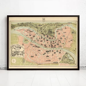 Old Map of Lyon France 1894 Vintage Map of Lyon | Vintage Map Wall Art Print | Large Map Print | Home Decor Wall Art