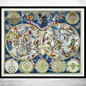 Old Celestial Map Vintage Astronomic Chart 1750 Vintage Map | Vintage Map Wall Art Print | Large Poster Print | Home Decor Wall Art