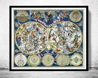 Old Celestial Map Vintage Astronomic Chart 1750 Vintage Map | Vintage Map Wall Art Print | Large Poster Print | Home Decor Wall Art